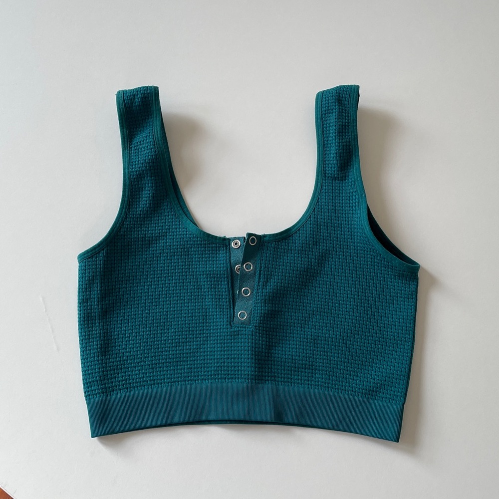 Colsie Tank Top Henley Scoop Nylon Waffle Crop